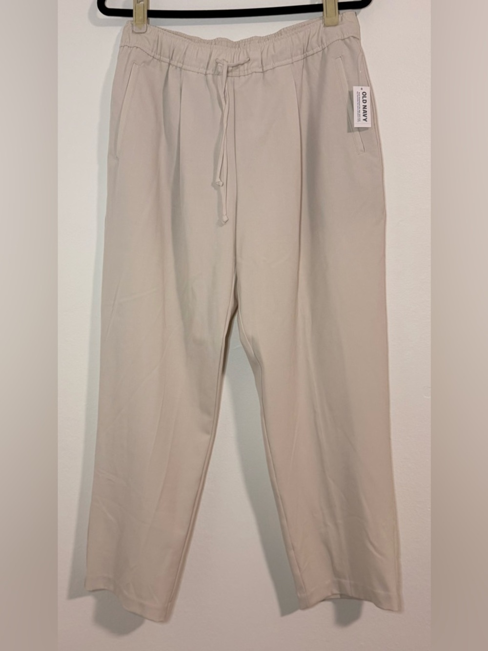 NWT Old Navy Women Pant Off White Elastic Waist Drawstring Tapered Leg Casual M